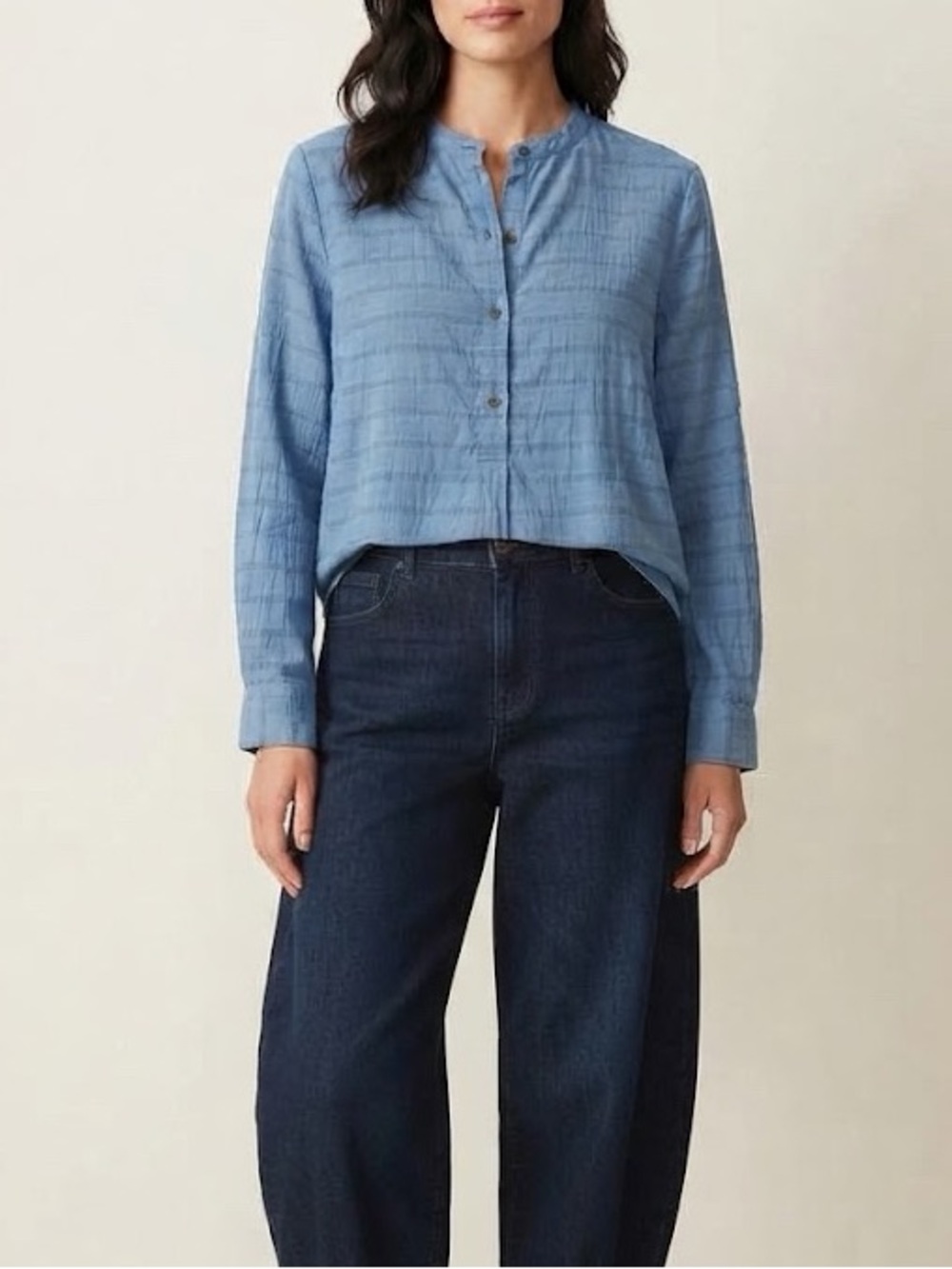 Lou & Grey Blue Lightweight Button Front Blouse Size Medium